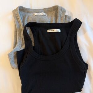 Pull&Bear Ribbed Tank Tops - Black & Gray Set